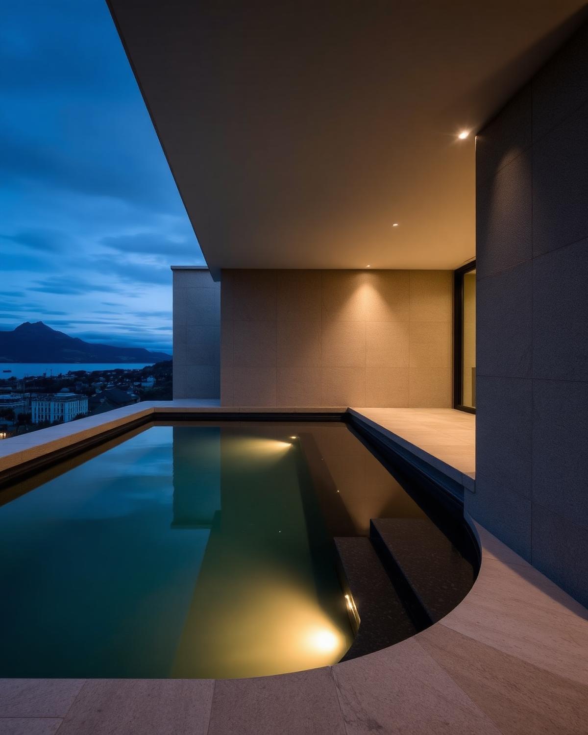 Architectural plunge pool at twilight