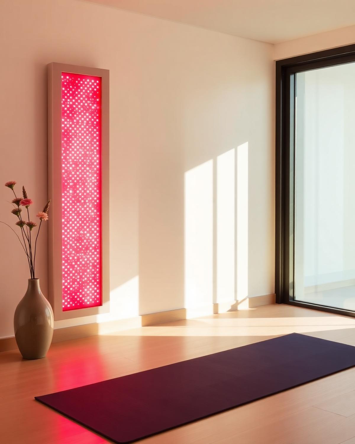 Red light therapy panel in meditation room